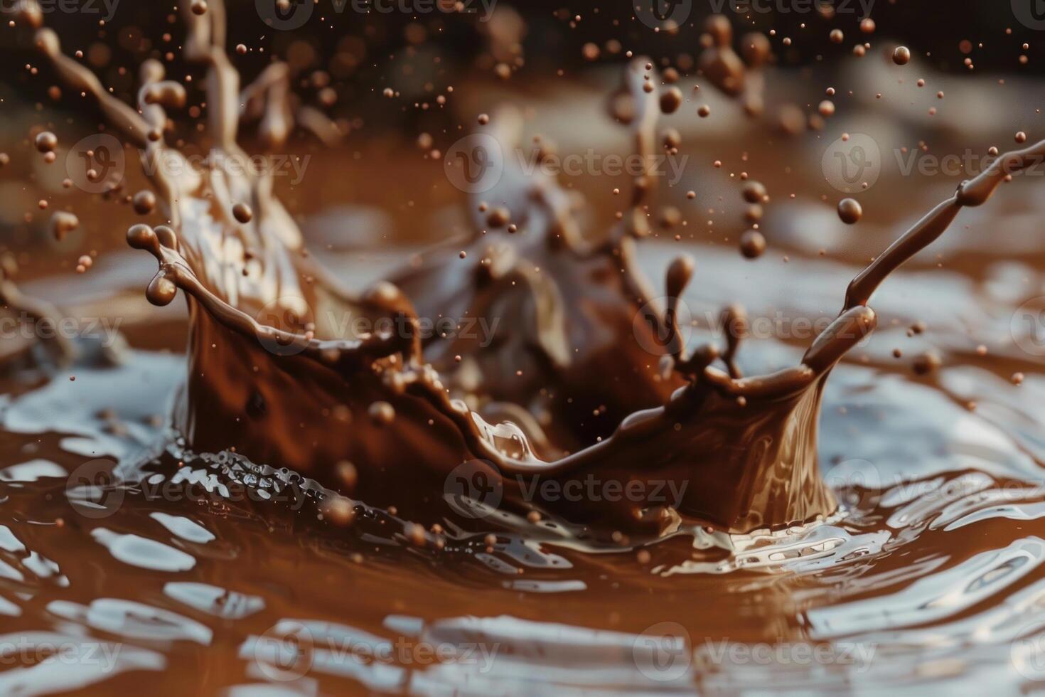 Crown shaped splash is forming on chocolate surface photo