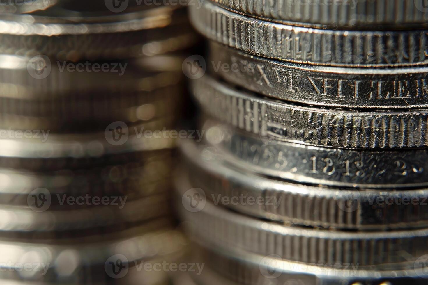 Close up of stack of silver coins showing increasing value photo
