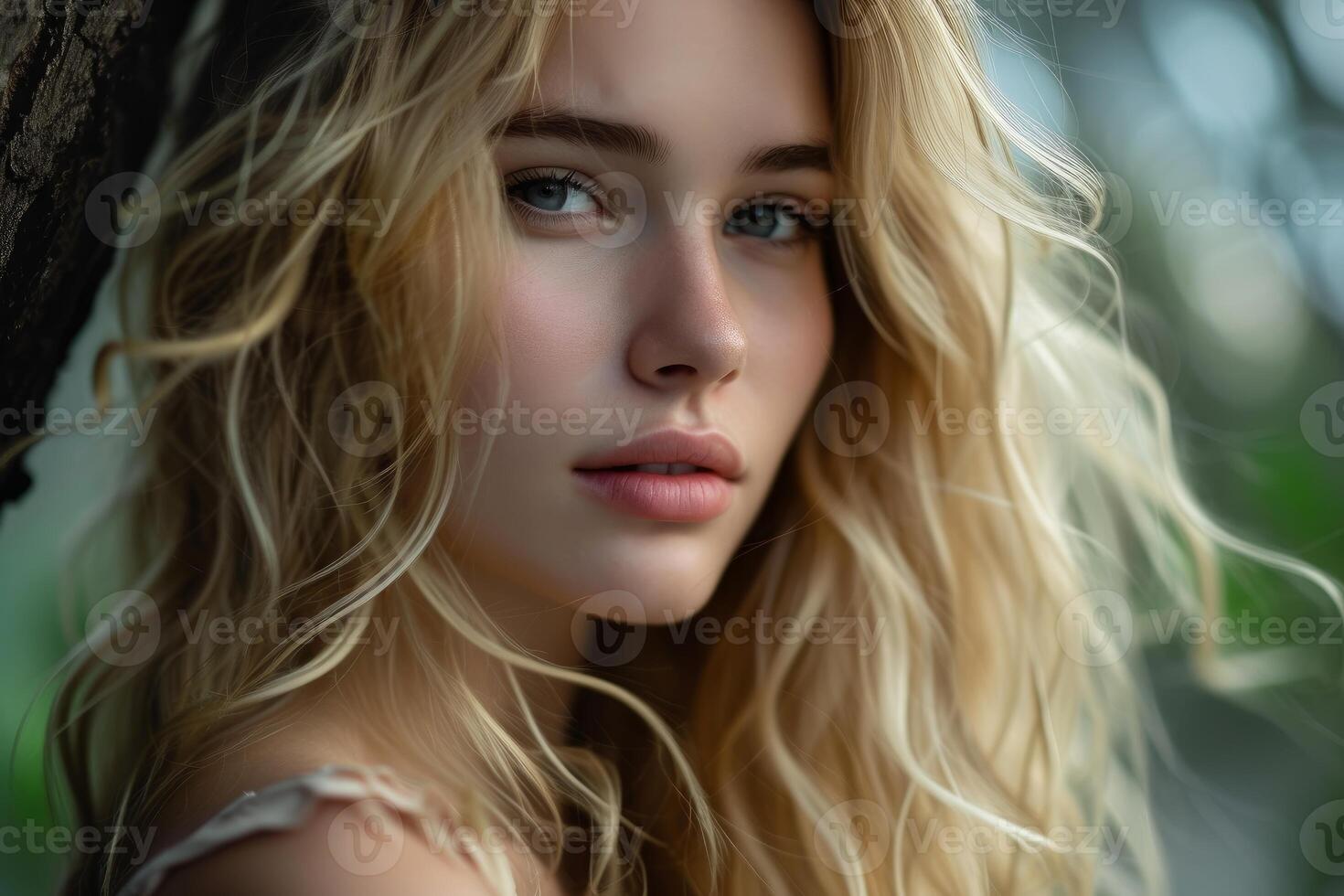 Serene outdoor portrait of a young woman photo
