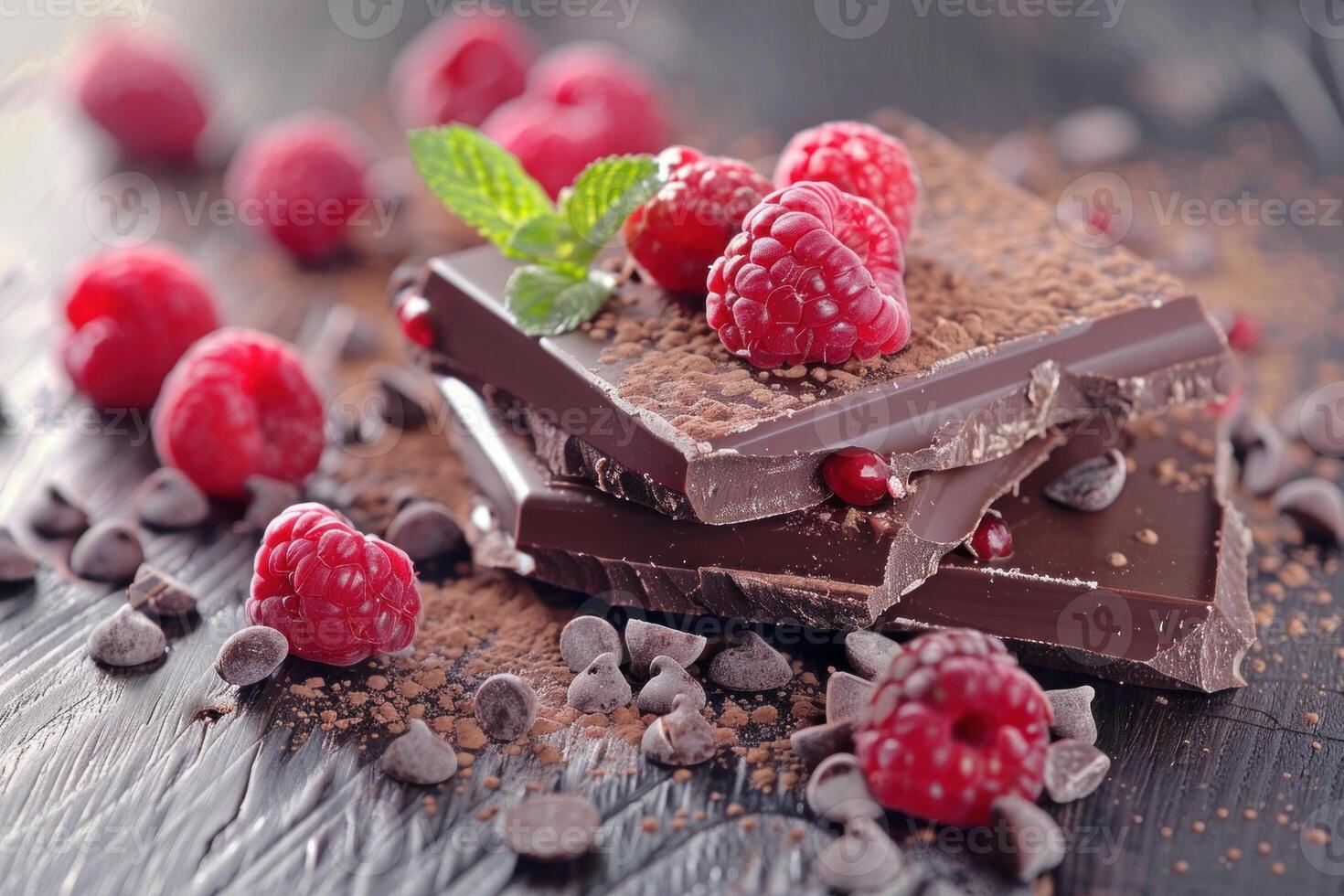 Decadent chocolate and raspberries delight photo