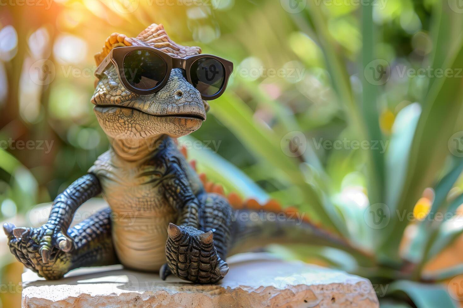 Stylish iguana with sunglasses on sunny day photo