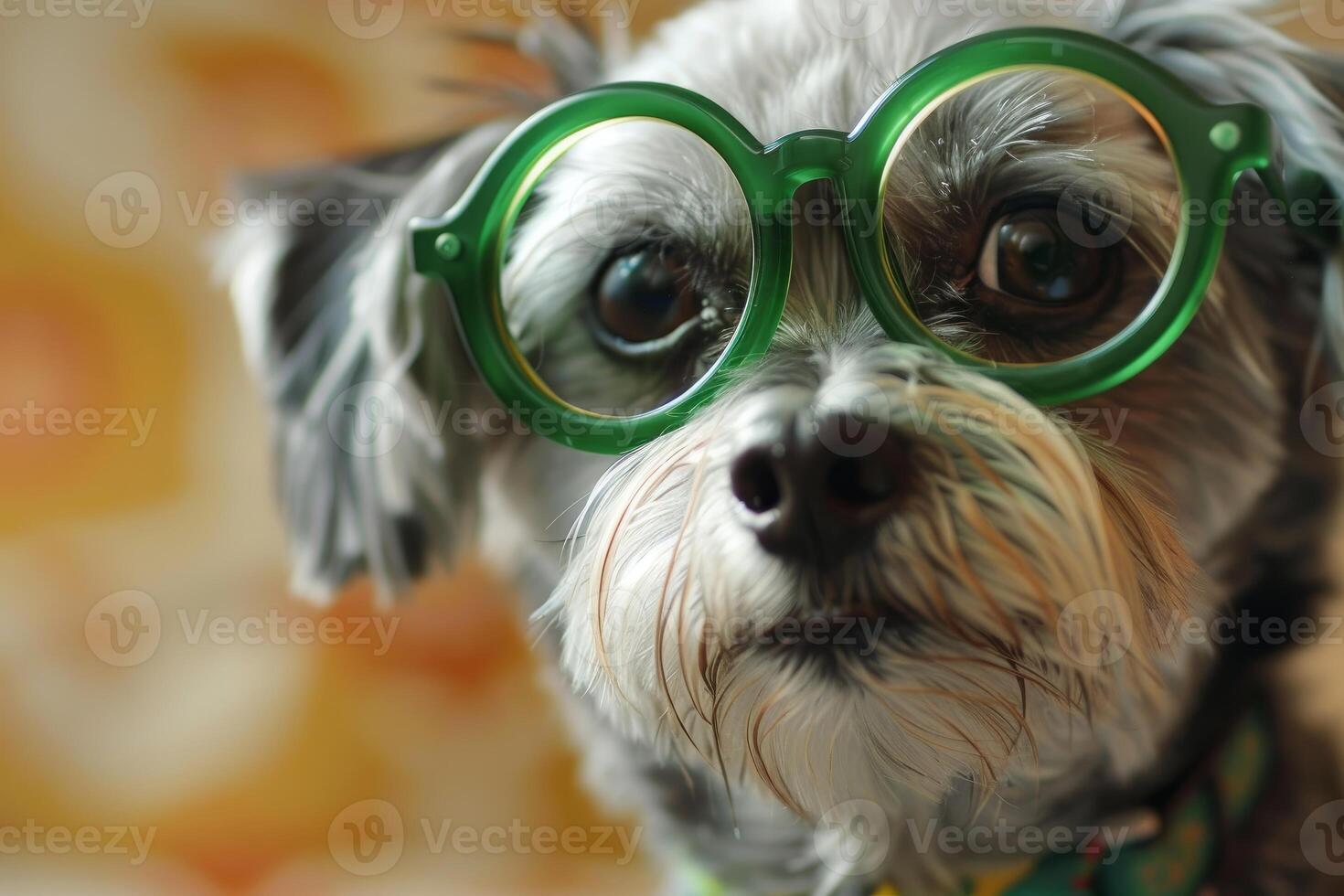 Adorable dog wearing green glasses photo