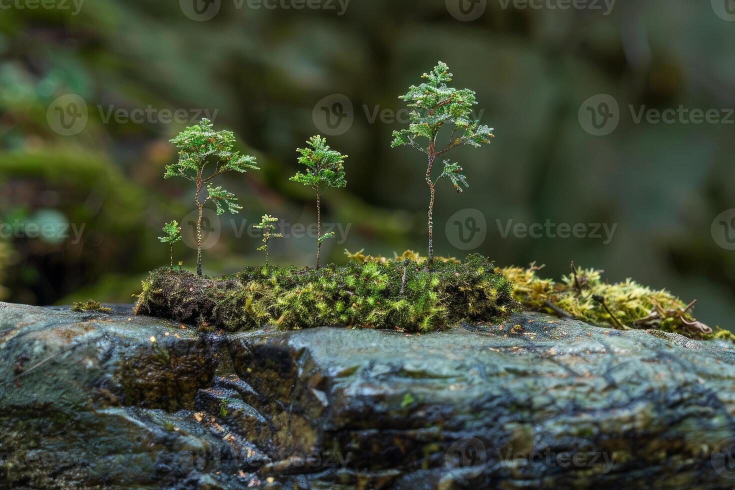Miniature forest, saplings emerging from mossy log photo