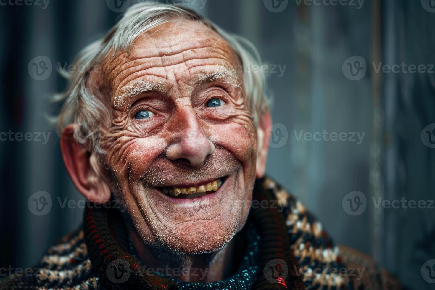 Joyful elderly man with expressive eyes and smile photo