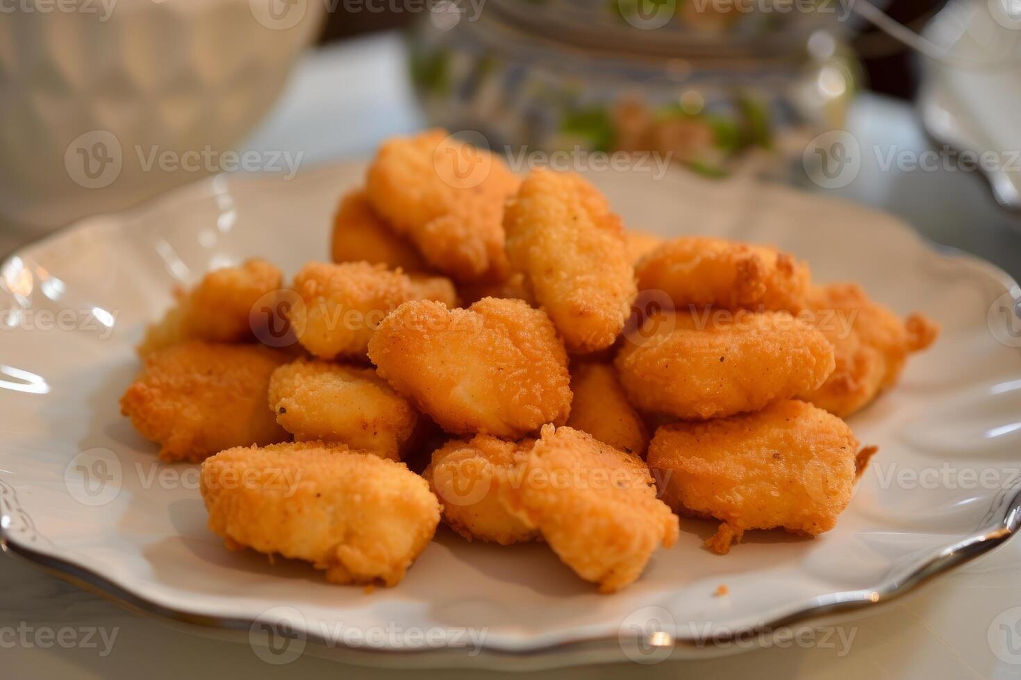 Crispy golden chicken nuggets on a plate photo