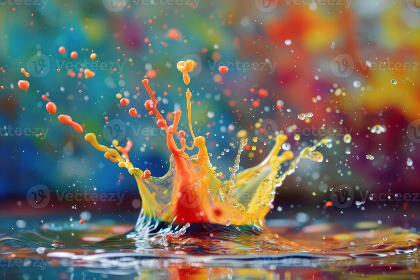 Vibrant paint splash on colorful background photo