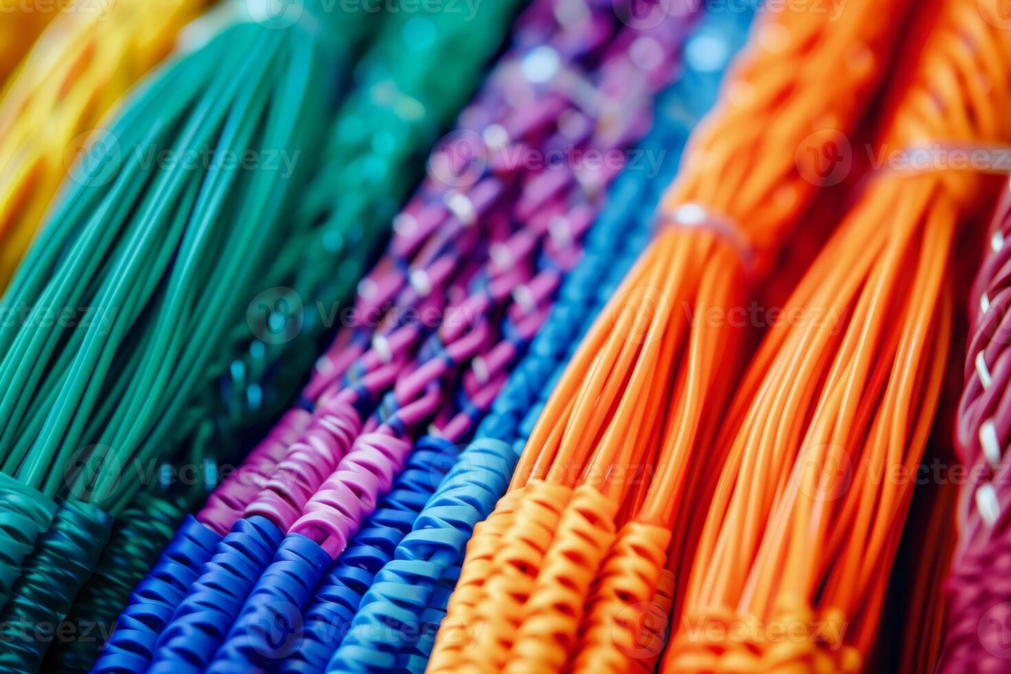Colorful abstract background of plastic cables ties photo
