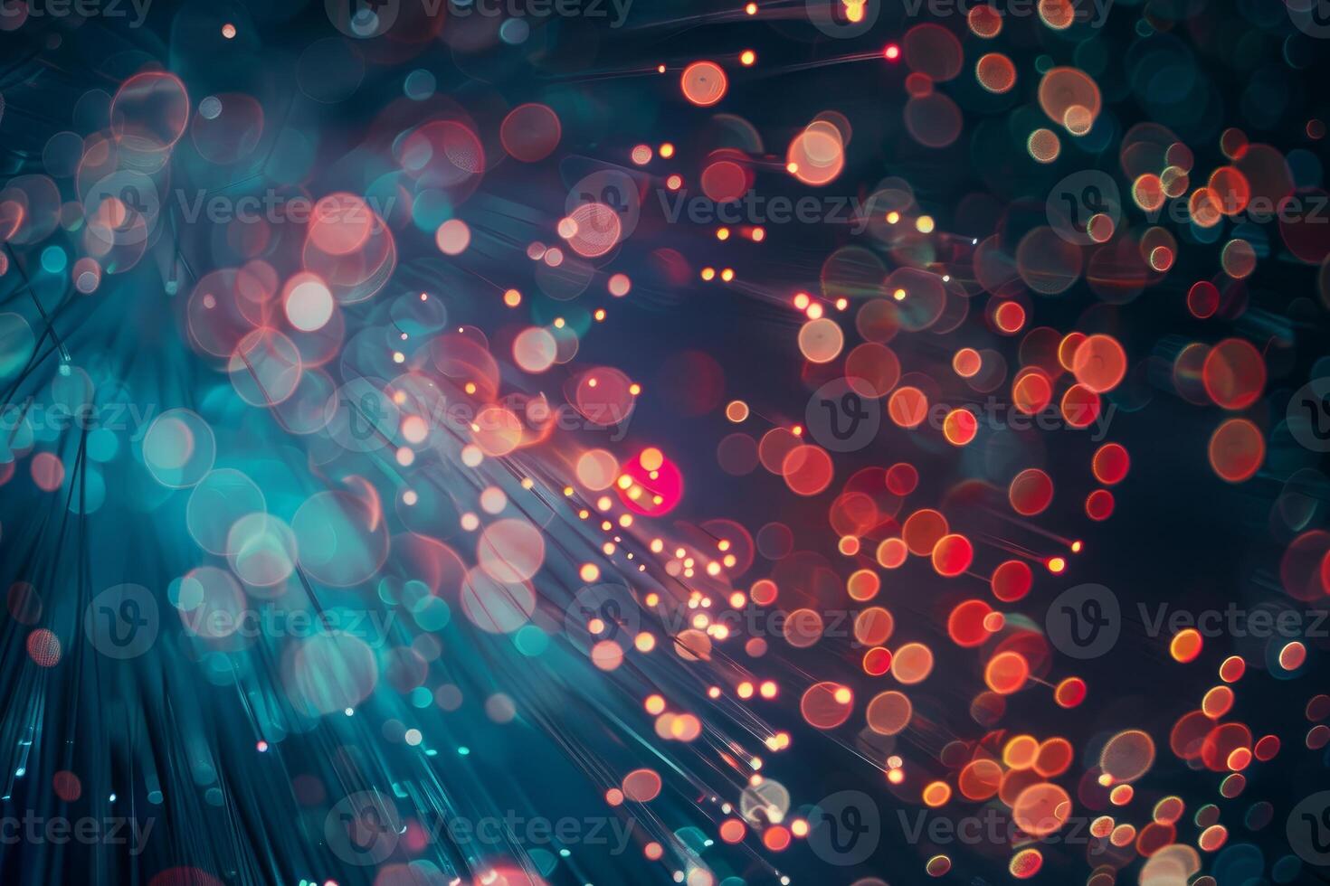 Abstract image featuring colorful bokeh lights with a blue hue, ideal for festive backgrounds photo