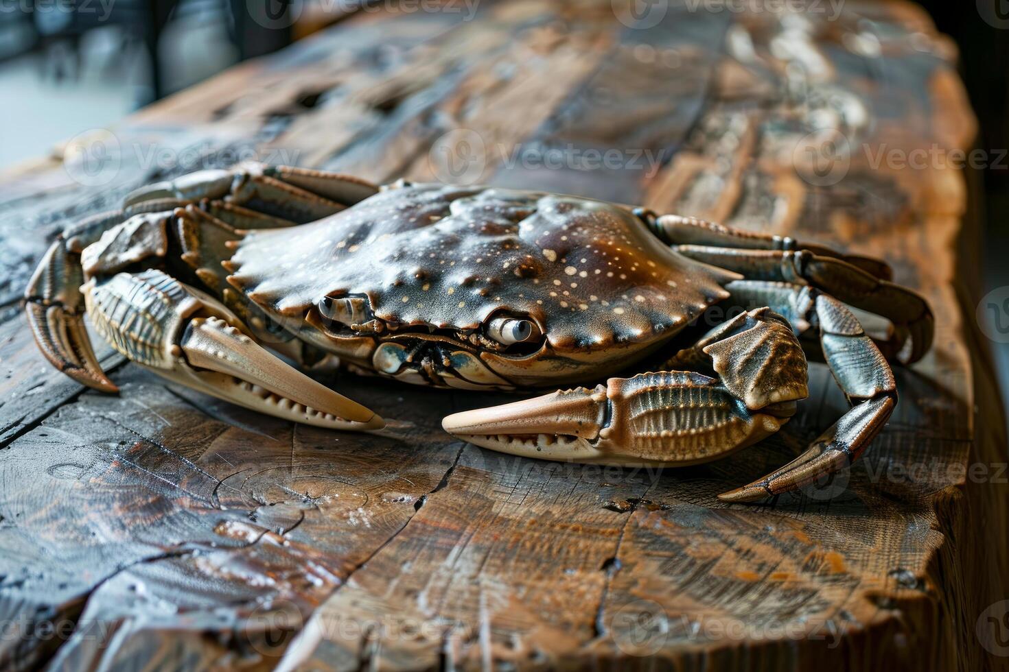 Fresh atlantic crab on rustic wooden table photo