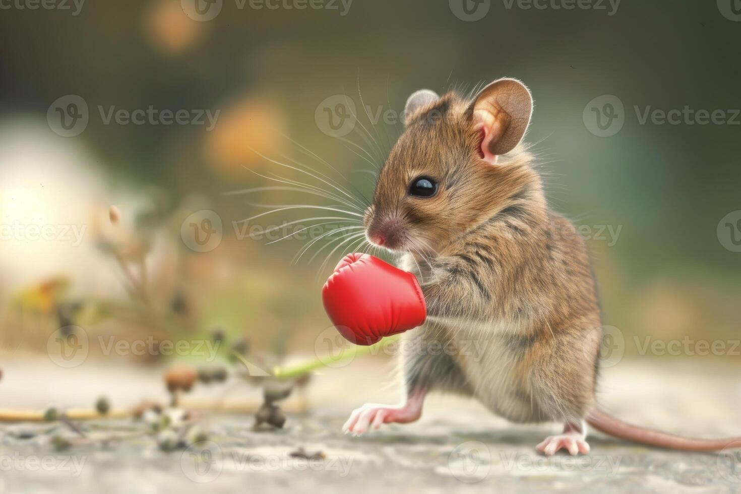 Whimsical mouse with miniature red boxing glove photo