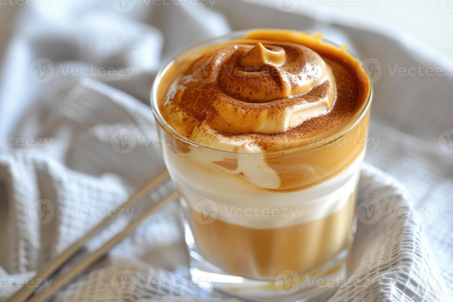 Creamy dalgona coffee on cozy background photo