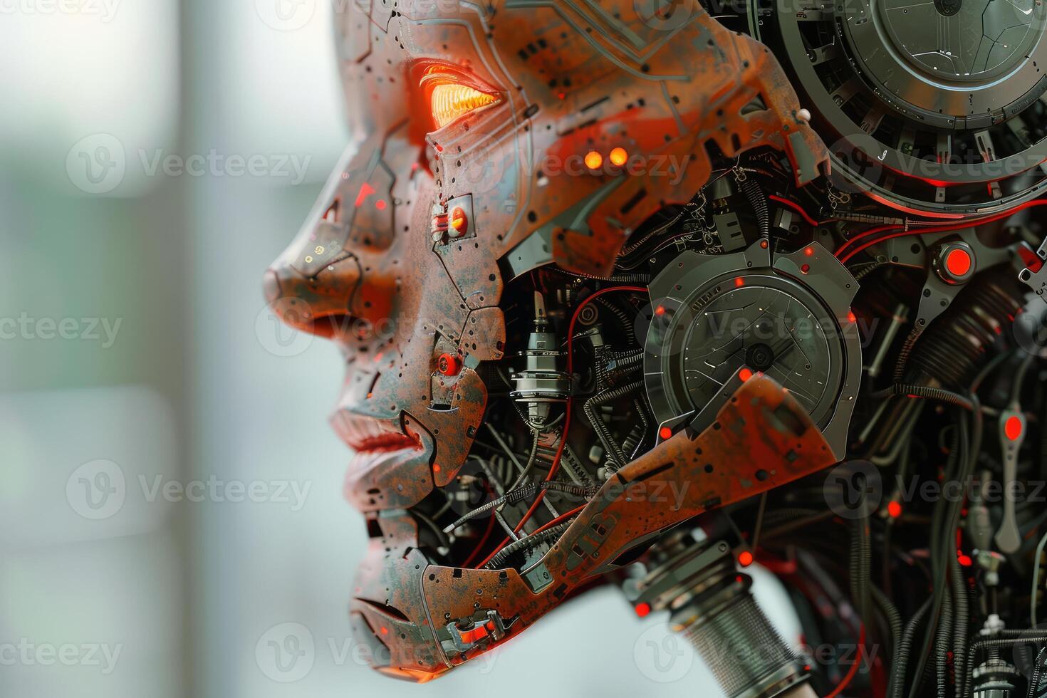 Advanced robot head with glowing eye photo