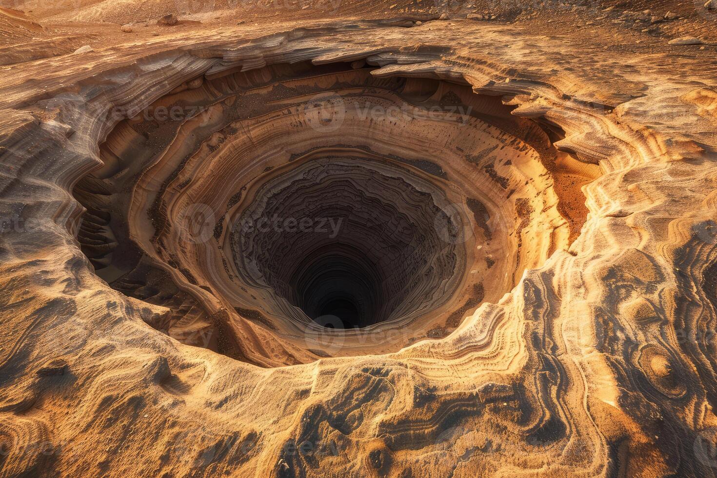 Majestic desert sinkhole at dusk photo