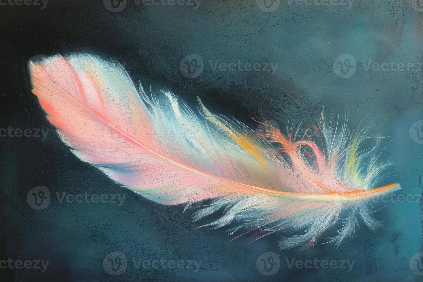 Colorful feather on dark background photo