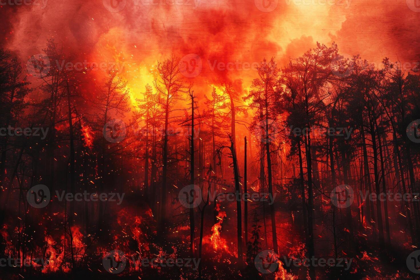 Intense wildfire ravaging forest landscape photo