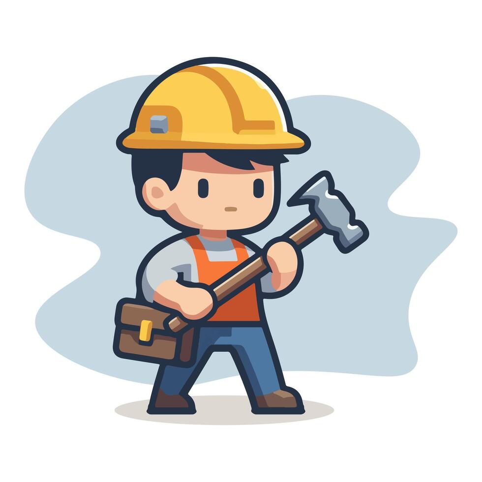 A cartoon construction worker holding a hammer vector