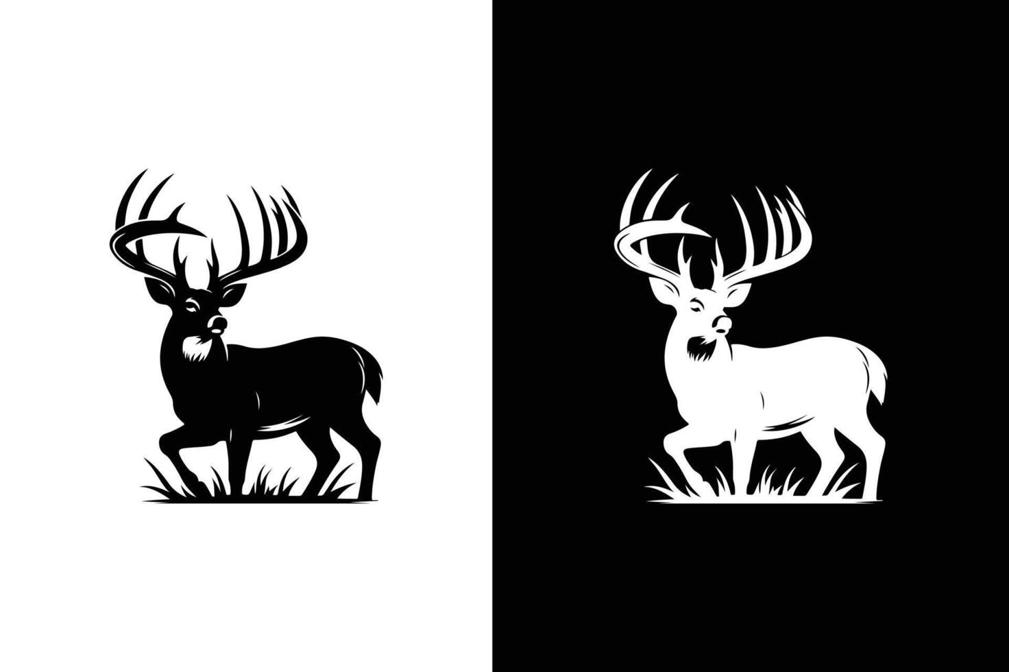 Graphic black silhouette icon of wild deer. Deer silhouettes icon vector