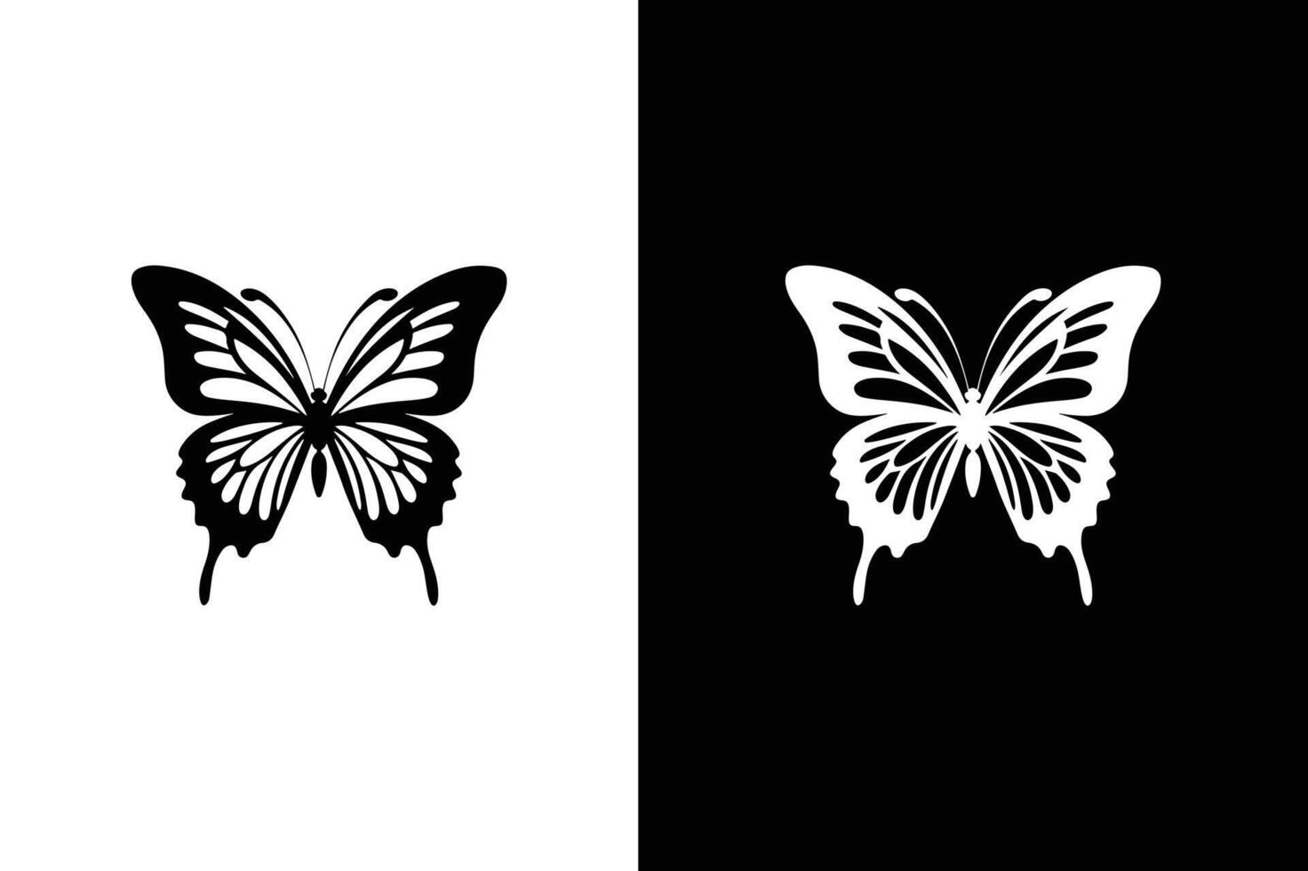 Butterfly icon Silhouette, isolated on white black background. vector