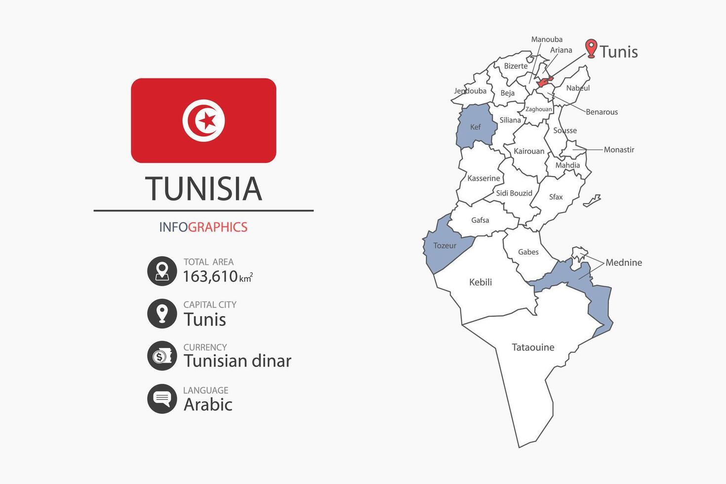 Tunisia map and infographic. vector