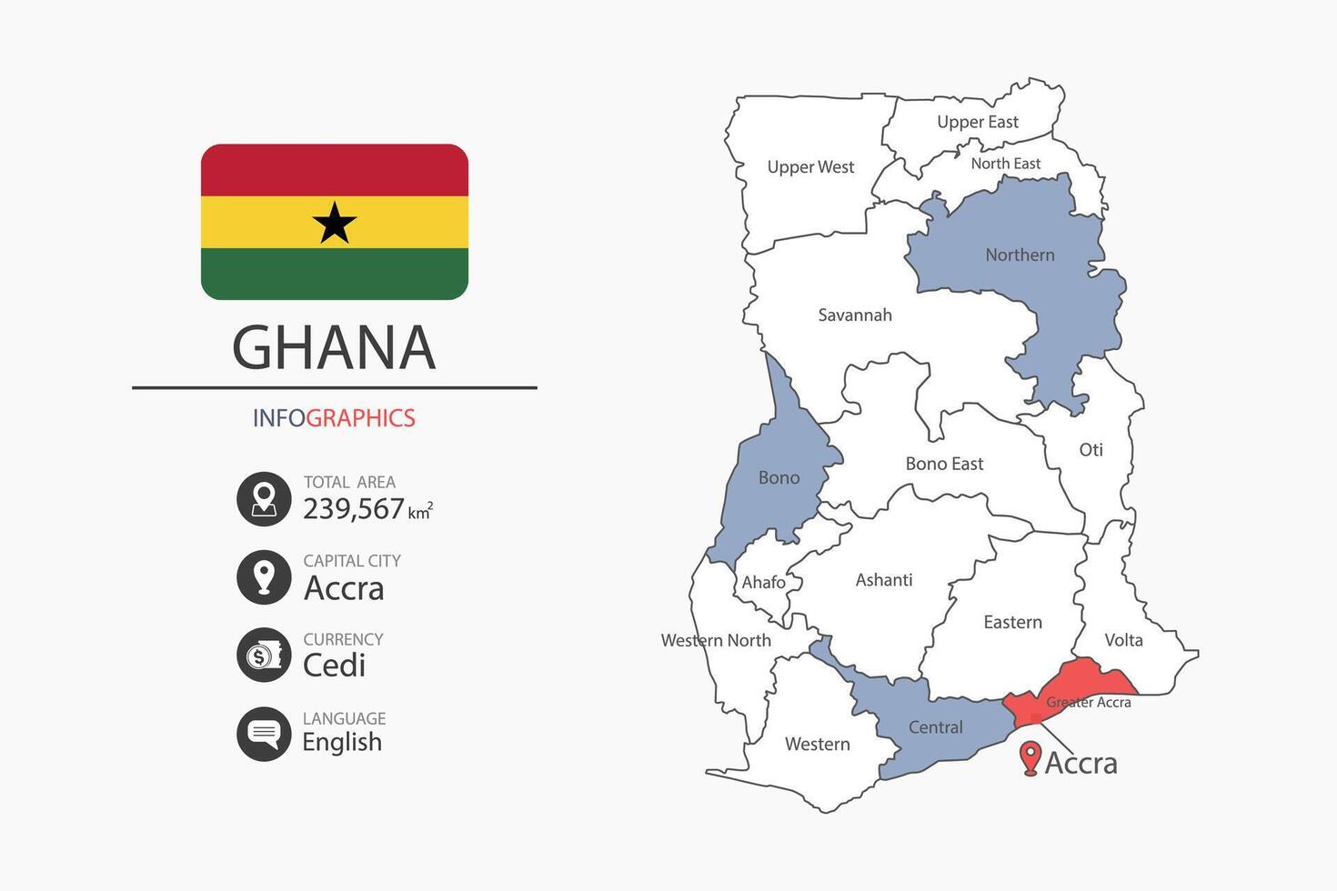 Ghana map and infographic. vector