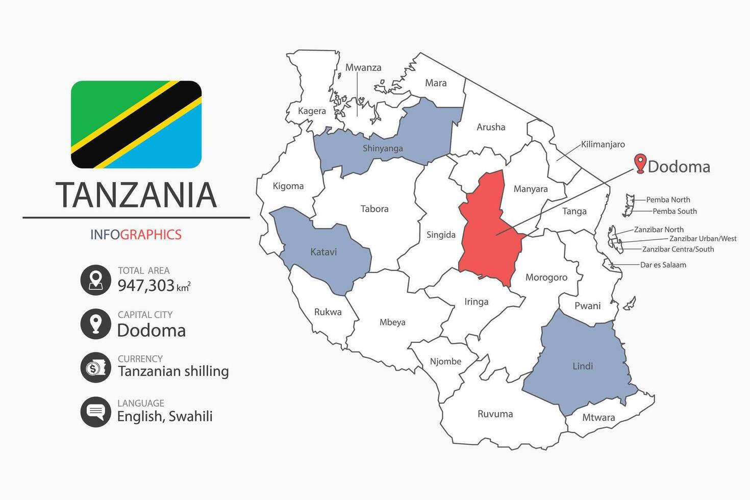 Tanzania map and infographic. vector