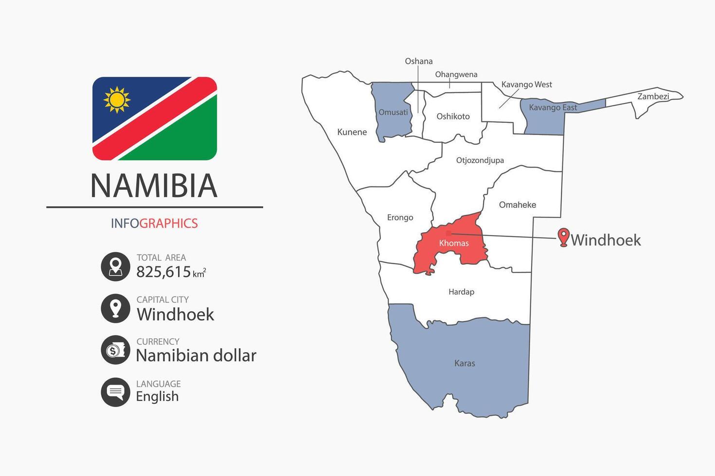 Namibia map and infographic. vector