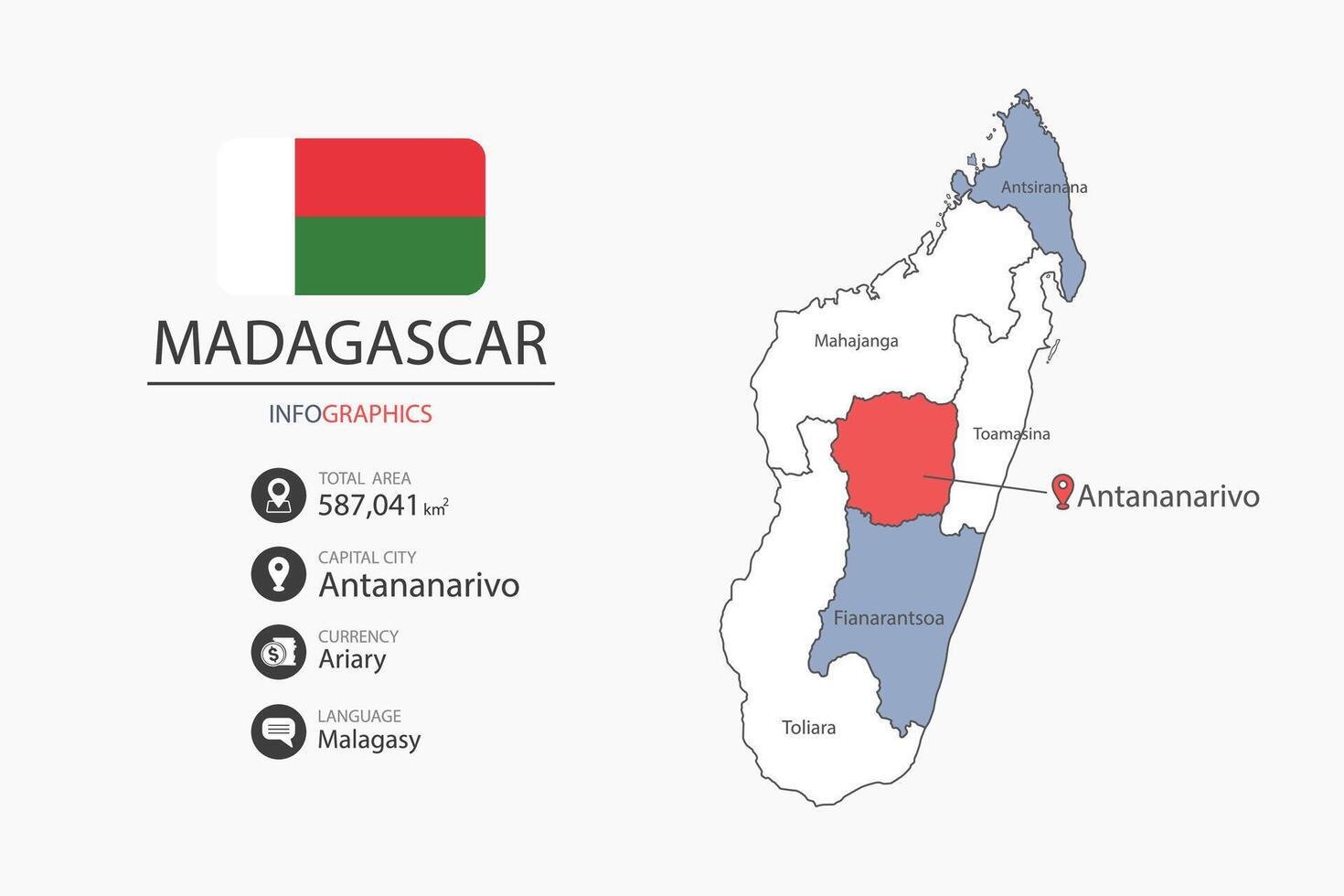 Madagascar map and infographic. vector