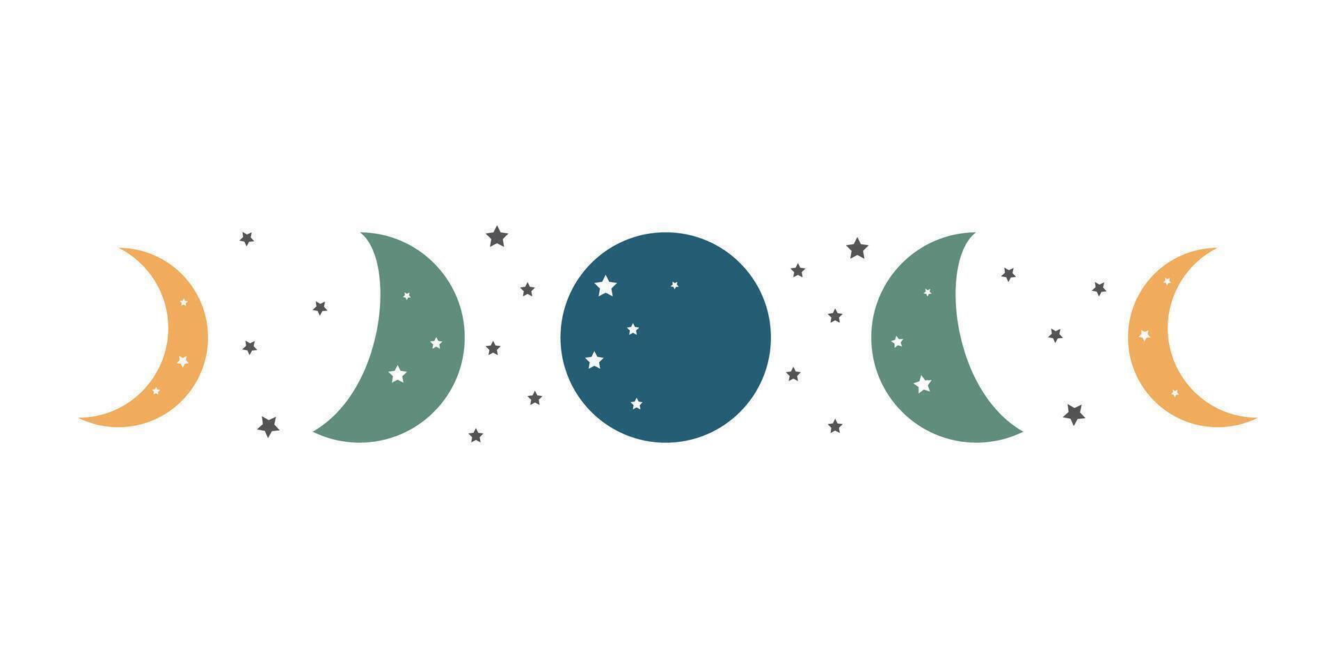 Moon and stars. Moon phases. astrological illustration for the lunar calendar. illustration in flat style isolated on white background. vector