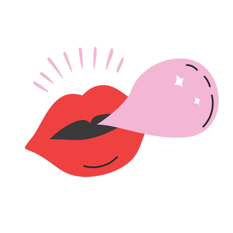 Lips And Bubble Gum. illustration in a flat style. vector