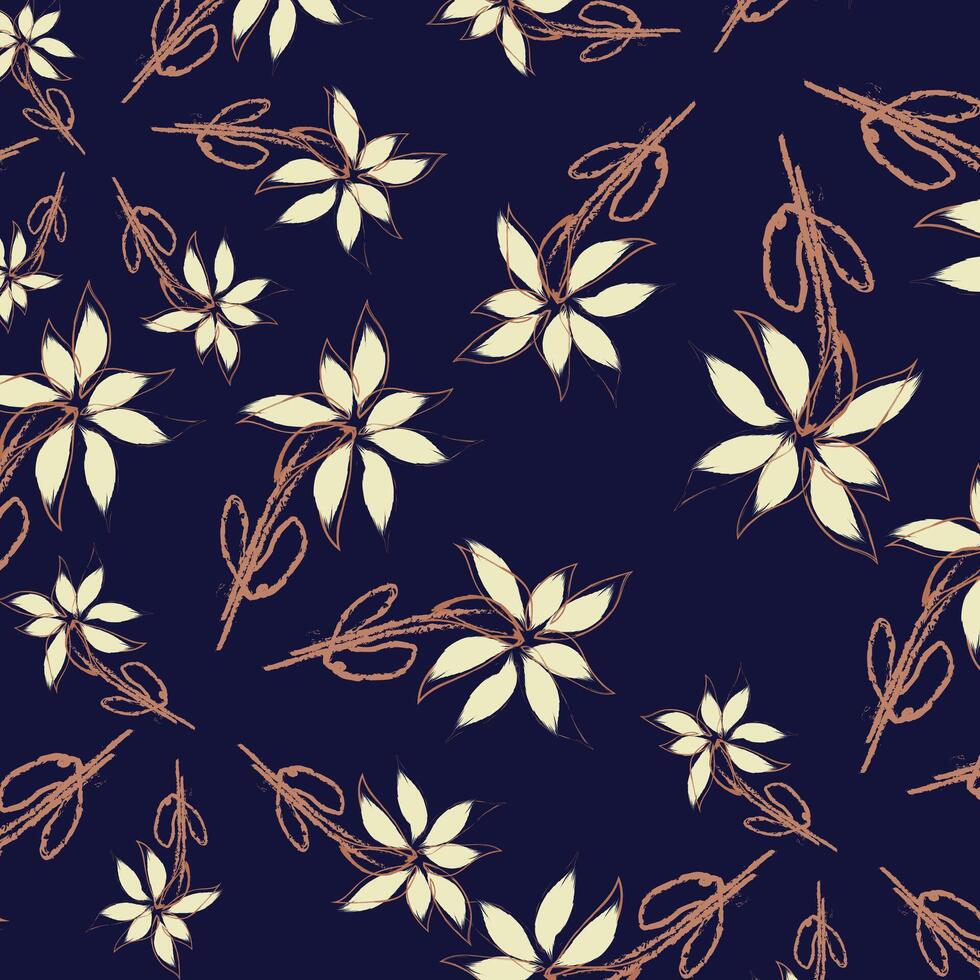 A cloth pattern of handdrawing style of Floral brush strokes seamless pattern design vector