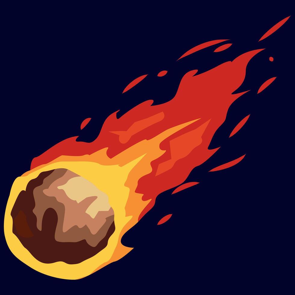 Fiery Orange Asteroid Speeding Through Dark Sky vector