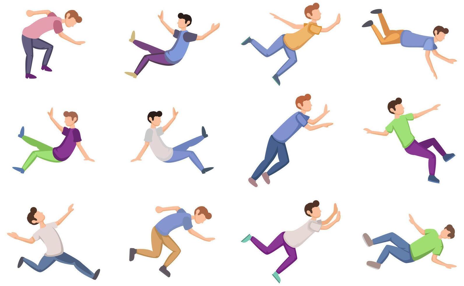 character falling pose illustration set vector