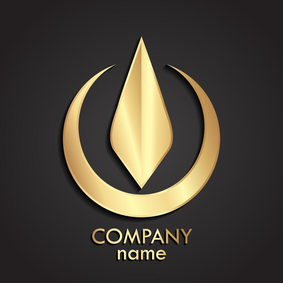 3d gold abstract logo circle and tip shape vector