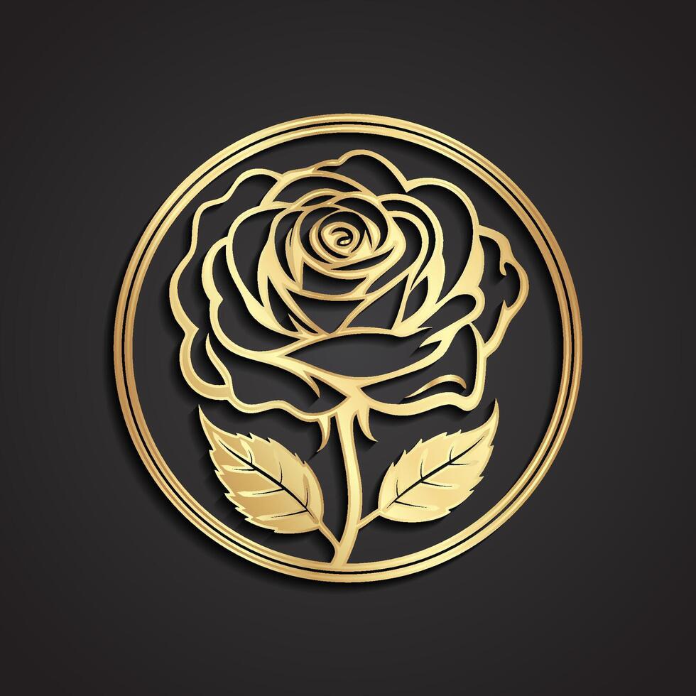 rose flower 3d gold circle logo vector