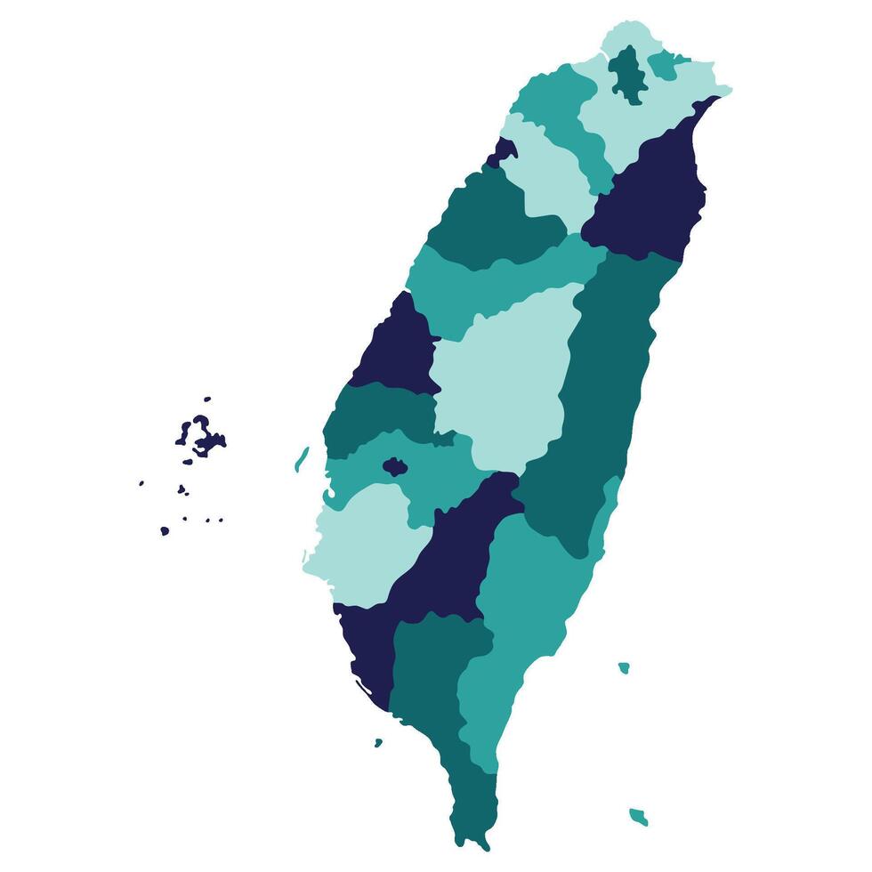 Taiwan map. Map of Taipei in administrative provinces in multicolor vector