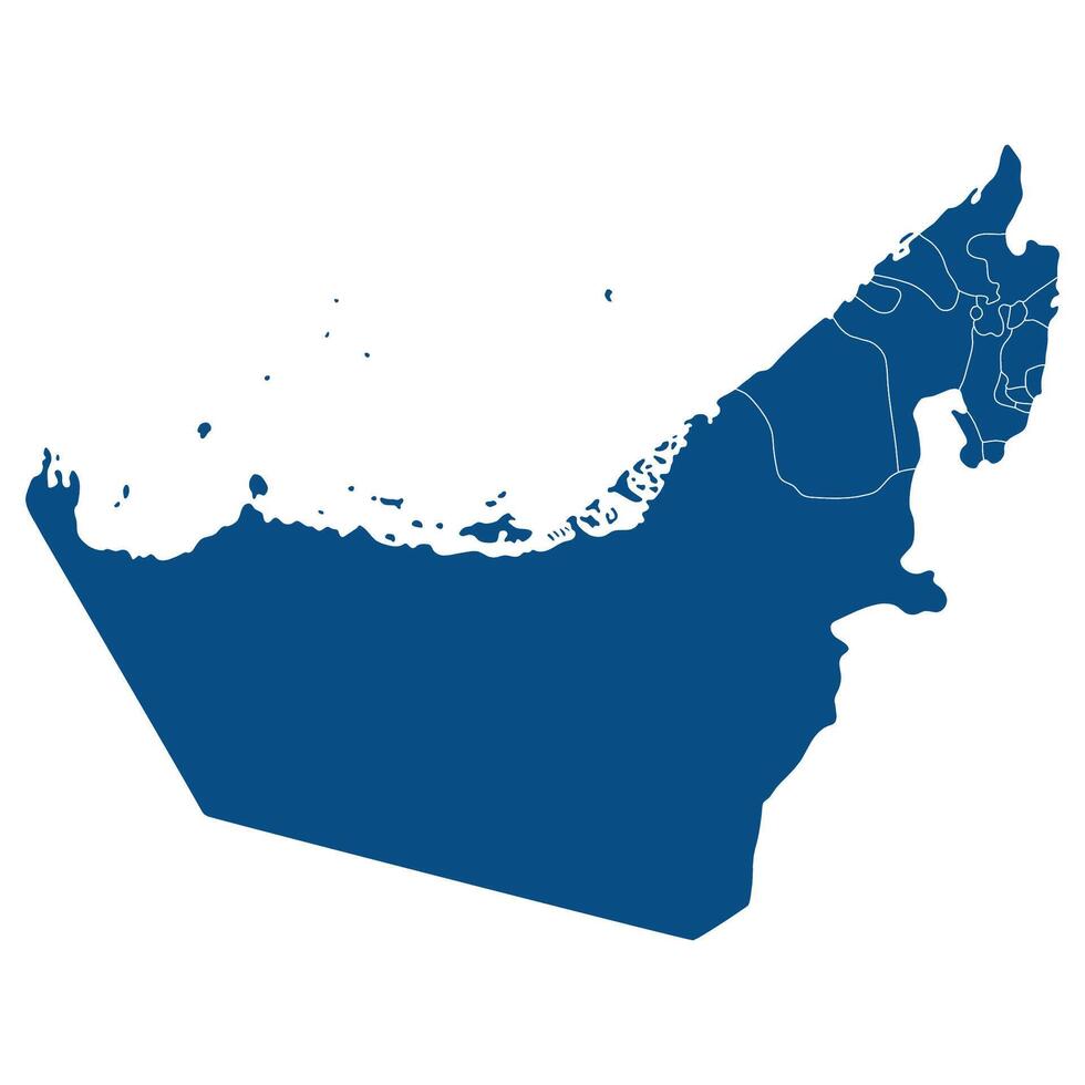 United Arab Emirates map. Map of UAE in administrative provinces in blue color vector
