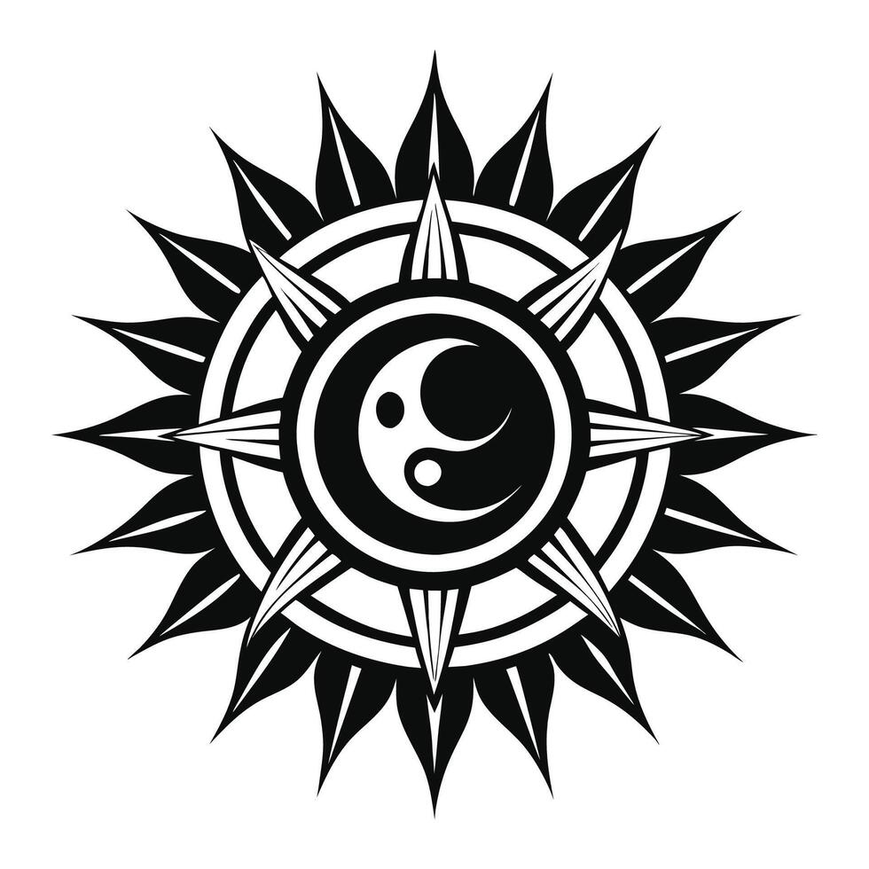 Ornamental Sun and Moon Yin Yang Illustration Template vector