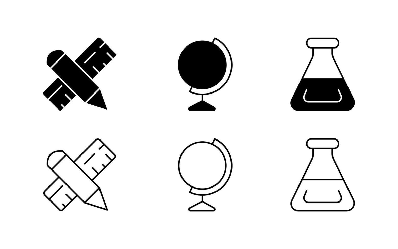 Collection of School icon illustration. Set of Pen-Pencil, Ruler, Globe, lab icon. Education Sign vector