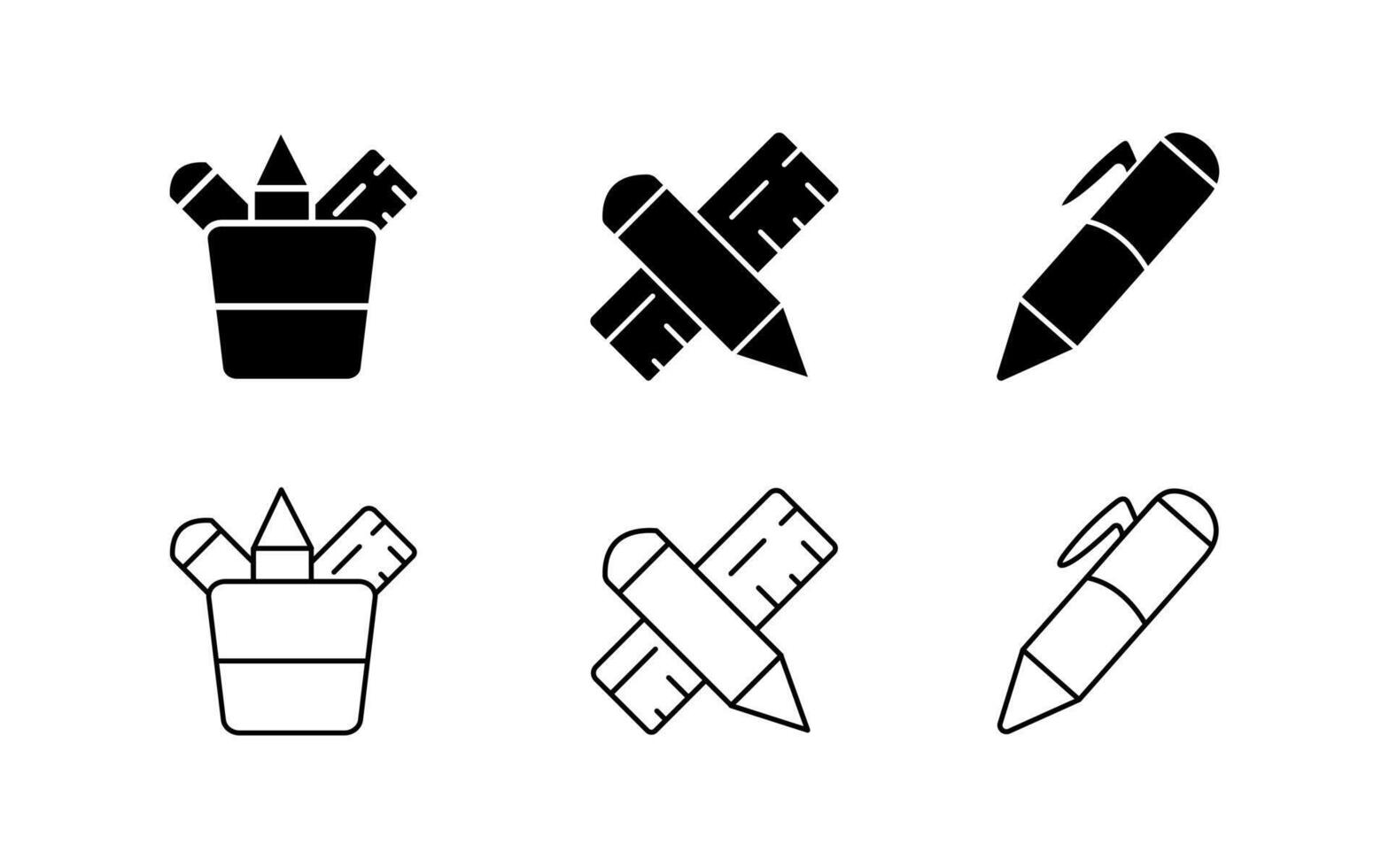 Collection of pen pencil and pen holder icon illustration. Education Sign vector