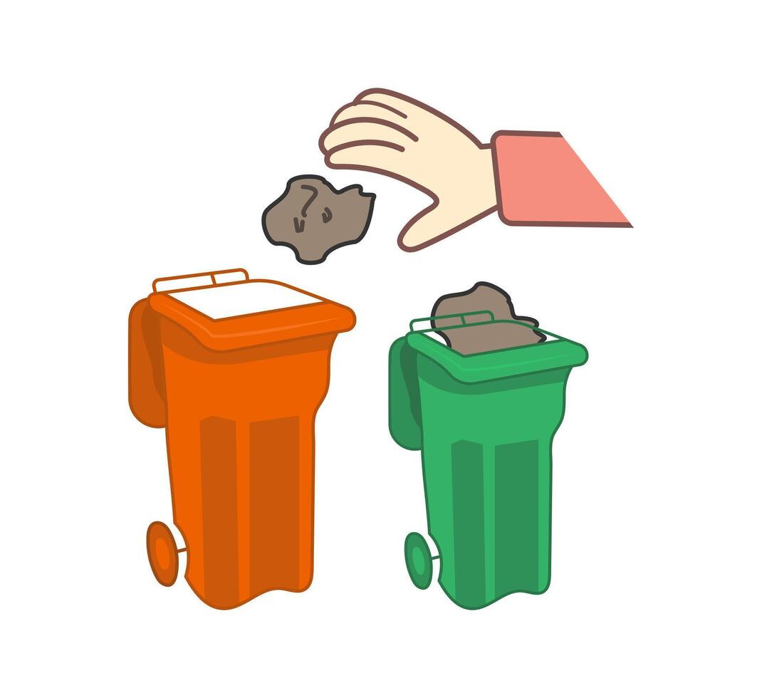 Human hand Throwing Garbage in Bin illustration. Garbage cans vector