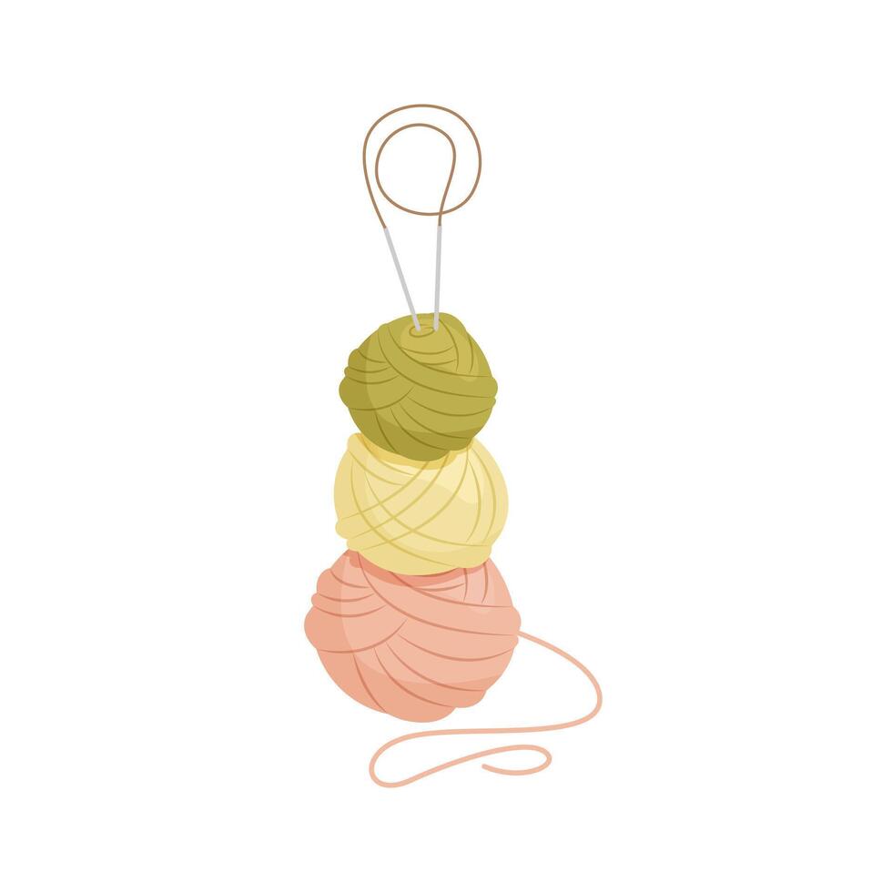 Set of knitting balls with knitting needles. Illustration on white background. vector