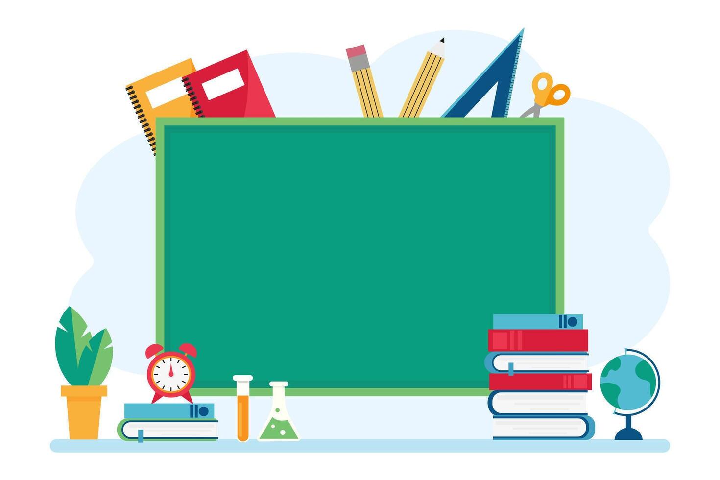 Learning concept. Books and chalkboard, school subjects. lesson. vector