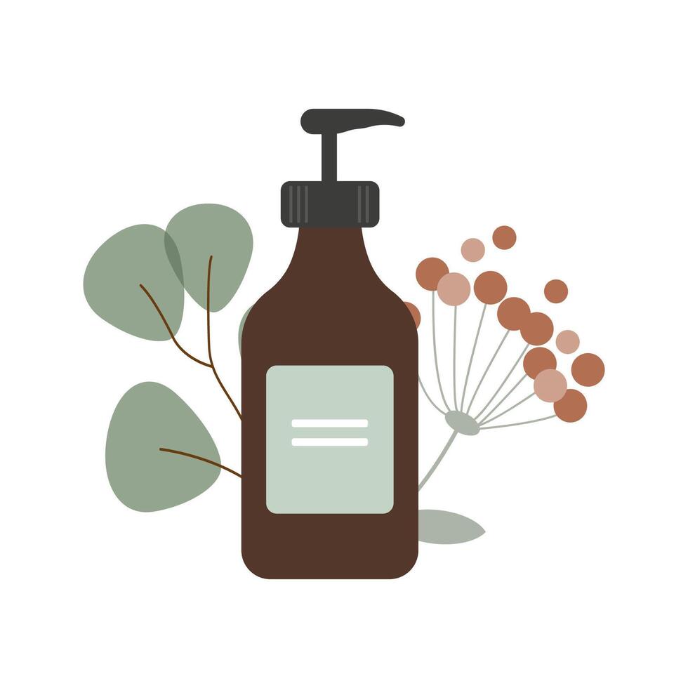 Illustration of a face gel with herbs and plants. COSMETOLOGY. vector