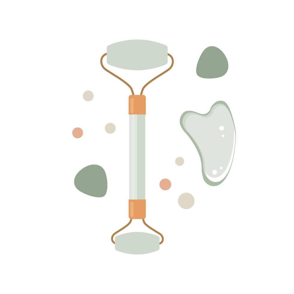 Facial massage tools, roller and stone. vector