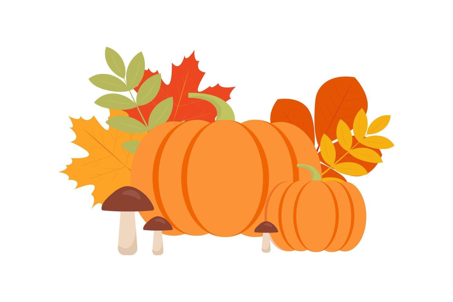 Autumn pumpkins, mushrooms and leaves. Autumn background, banner. vector
