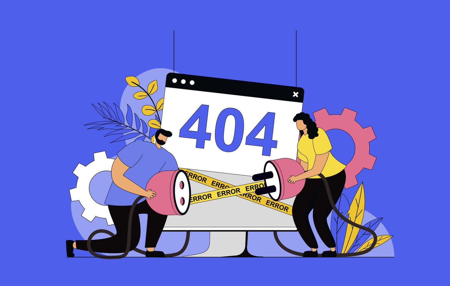 404 error page concept with modern flat design for web. Technical support solving problem with connection, making improvement for fixing internet signal crash, server disconnect. illustration. vector