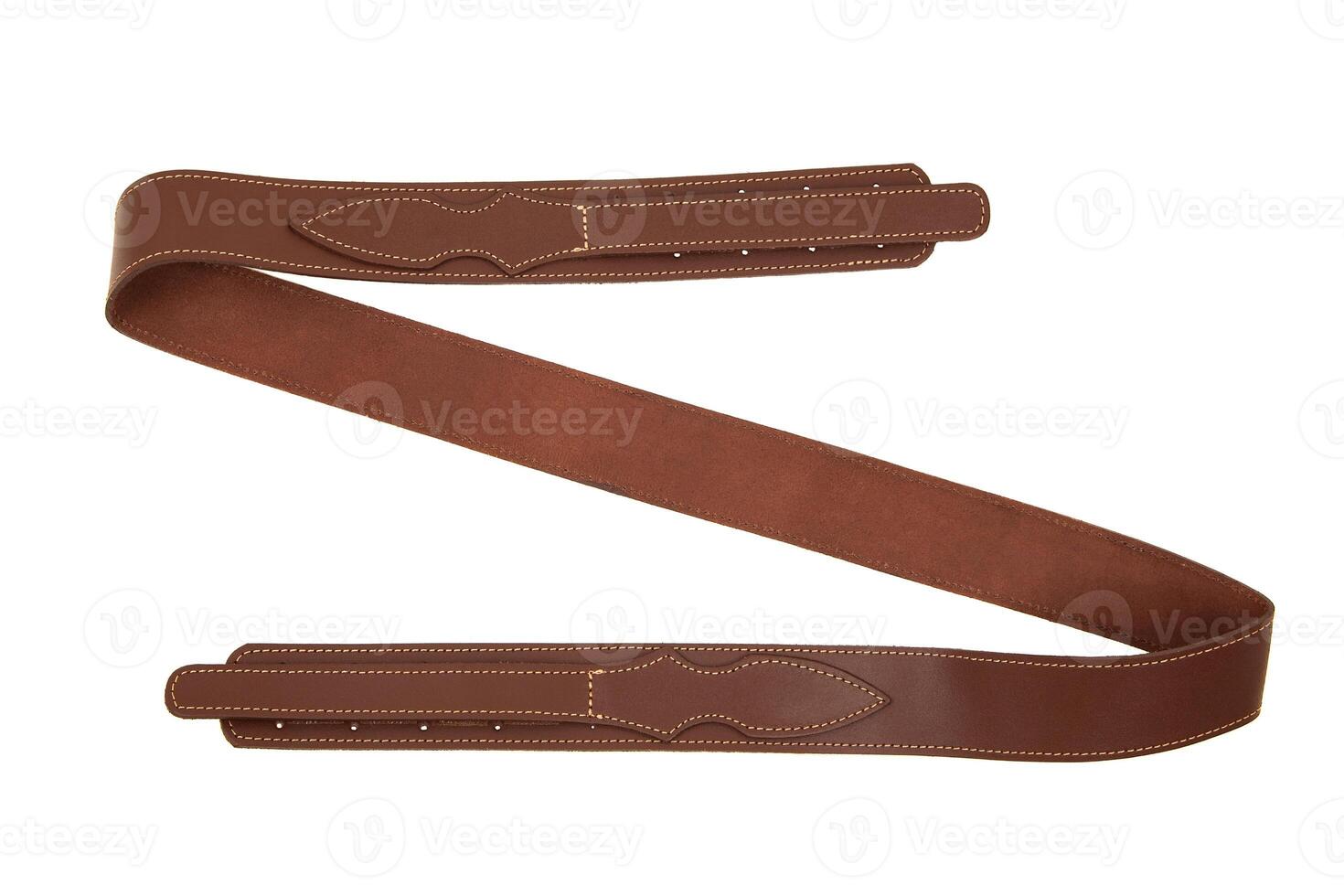 Brown leather shoulder strap for a gun isolated on white background photo