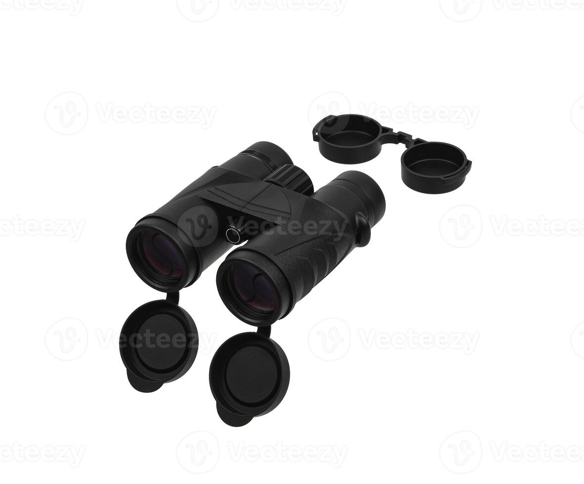Modern binoculars isolate on white back. Surveillance device. Device for viewing at a distance. photo