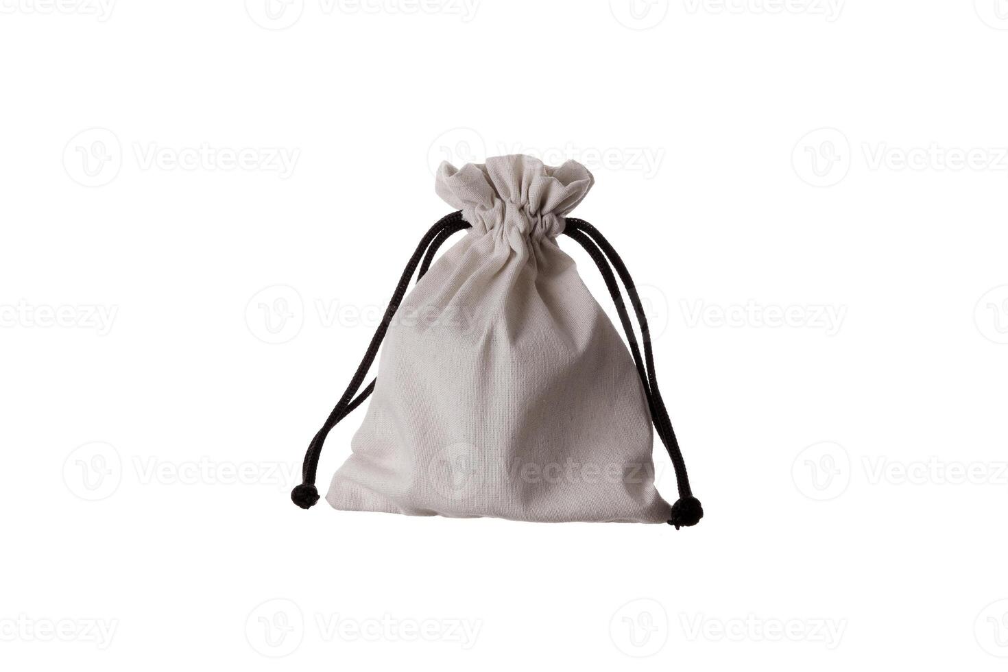 Small fabric pouch with a drawstring for tying. Isolate on a white back photo