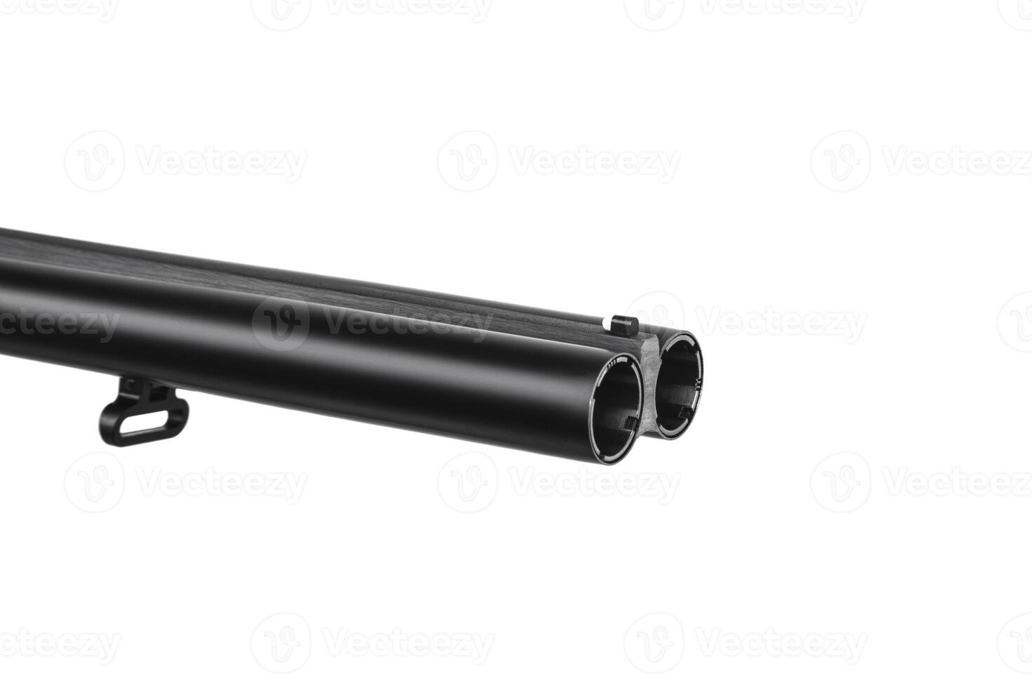 Classic trigger double-barreled hunting rifle on a white back. Smooth-bore hunting rifle. photo